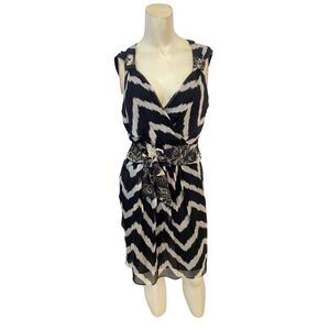 Milly New York Chevron Print Silk Sheath Dress W/ Gold Shimmer 6 Fits size 4